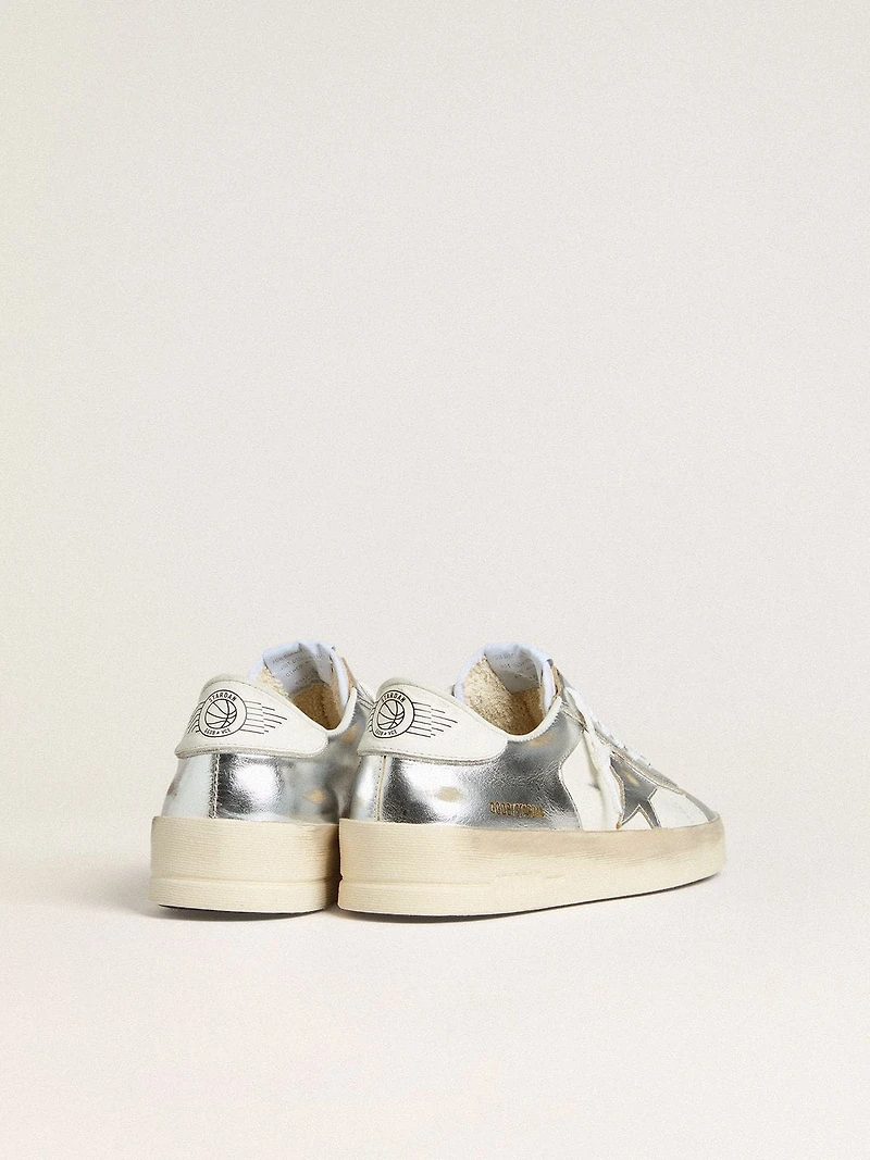 Stardan silver foiled leather with white heel tab