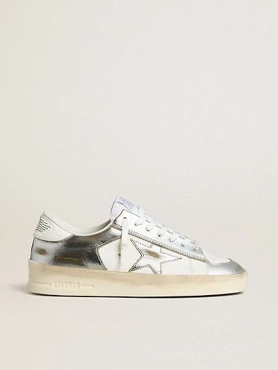 Stardan silver foiled leather with white heel tab