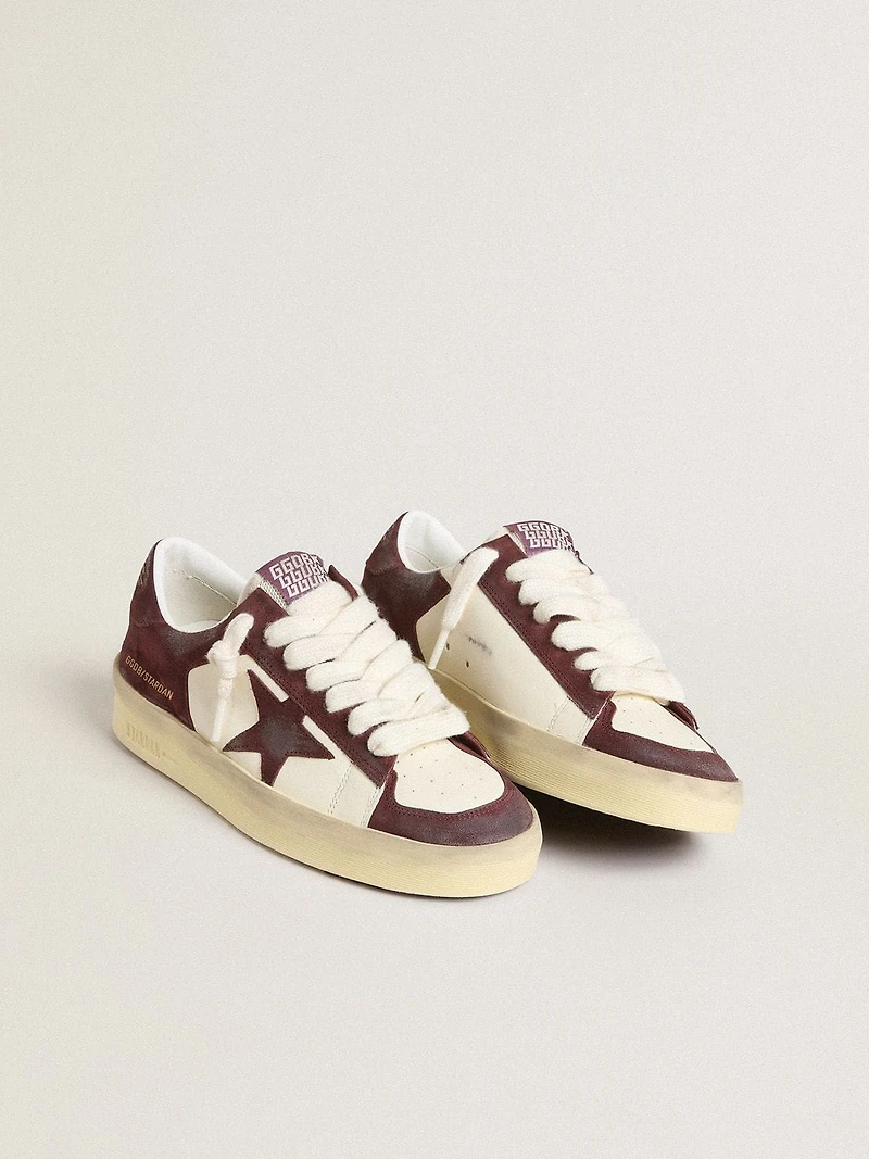 Women’s Stardan white nappa with burgundy suede star and heel tab