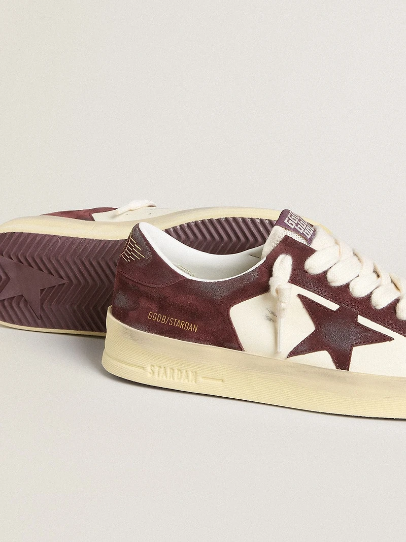 Women’s Stardan white nappa with burgundy suede star and heel tab