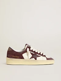 Women’s Stardan white nappa with burgundy suede star and heel tab