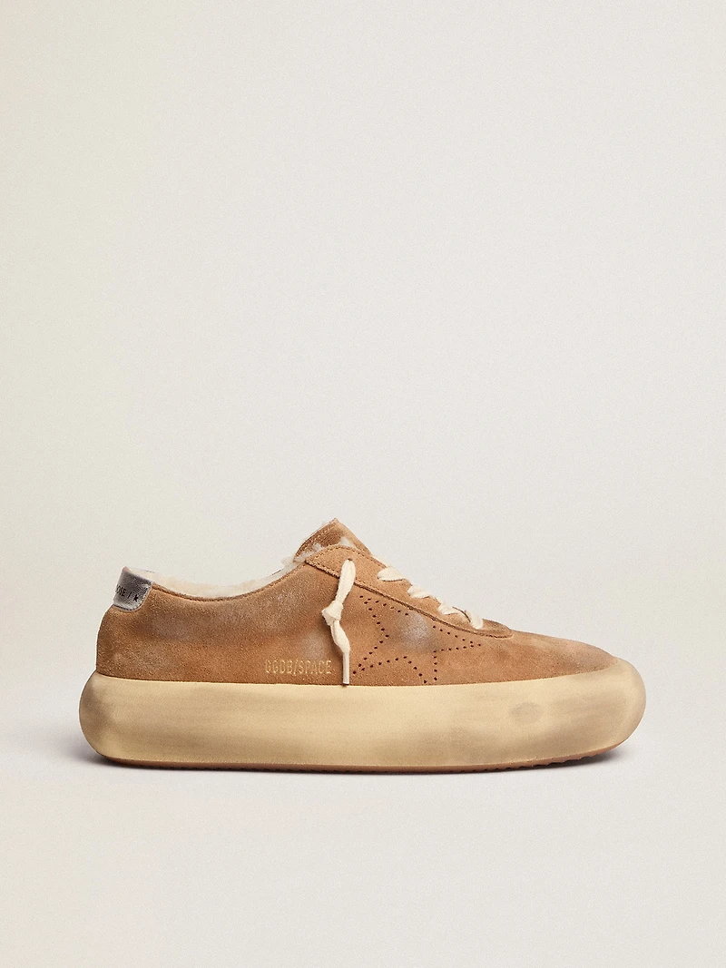 Women's Space-Star shoes tobacco-colored suede with shearling lining