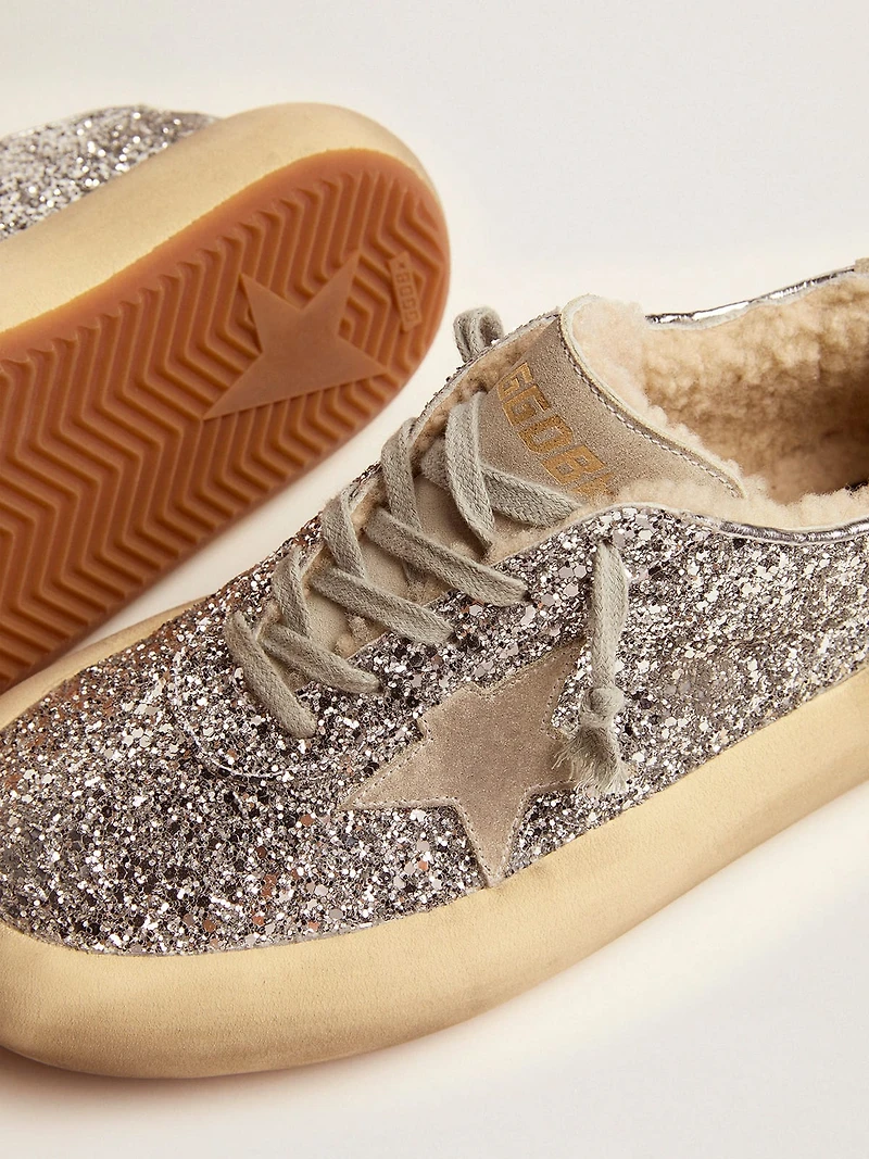 Women's Space-Star shoes silver glitter with shearling lining