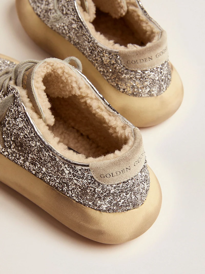 Women's Space-Star shoes silver glitter with shearling lining