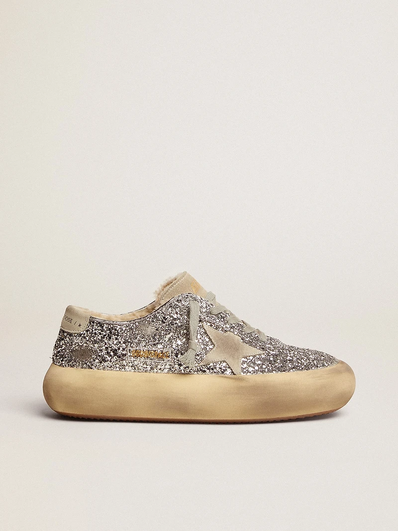 Women's Space-Star shoes silver glitter with shearling lining