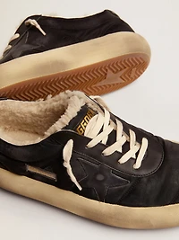 Women's Space-Star shoes in quilted black nylon with shearling lining
