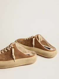 Women's Space-Star Sabot shoes tobacco-colored suede with shearling lining