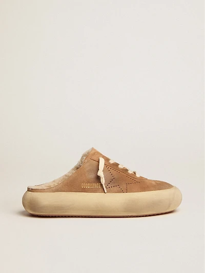 Women's Space-Star Sabot shoes tobacco-colored suede with shearling lining