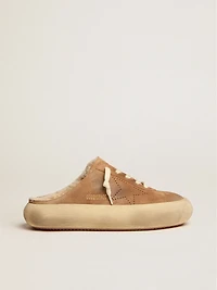 Women's Space-Star Sabot shoes tobacco-colored suede with shearling lining