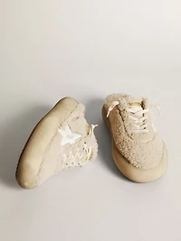 Women’s Space-Star Sabots in beige shearling with white leather star