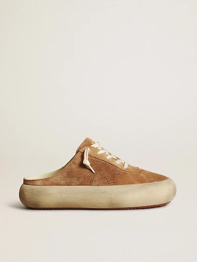 Women's Space-Star Sabot tobacco-colored suede with perforated star