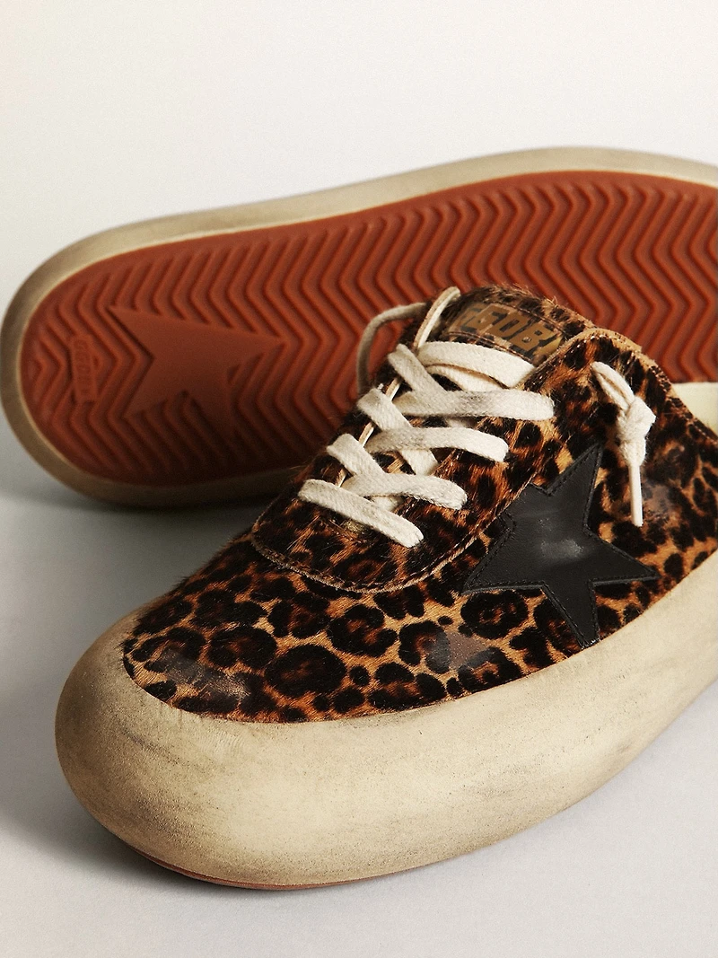 Women's Space-Star Sabot leopard print pony skin with black star