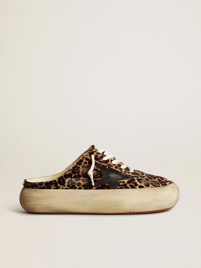 Women's Space-Star Sabot leopard print pony skin with black star