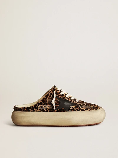 Women's Space-Star Sabot leopard print pony skin with black star