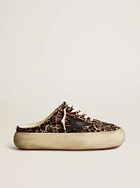 Women's Space-Star Sabot leopard print pony skin with black star