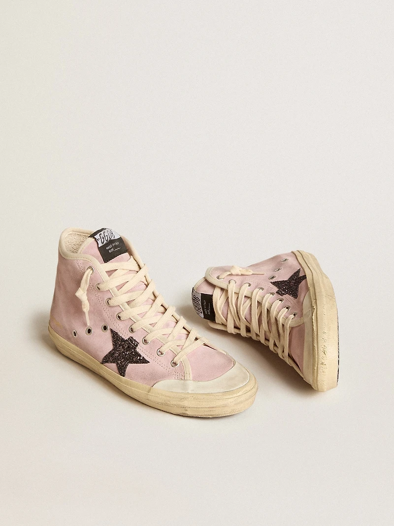 Women's Francy Penstar in pink suede with gray glitter star