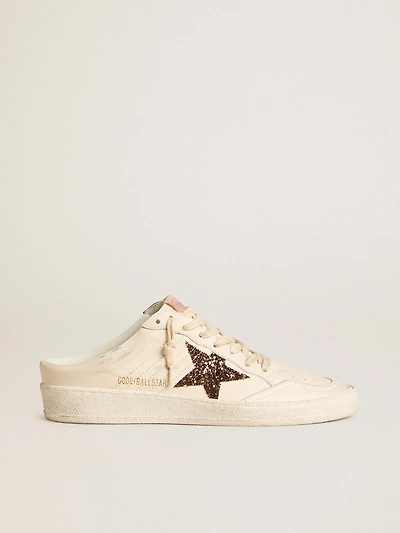 Ball Star Sabots in ivory nappa with bronze glitter star