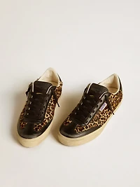 Soul Star leopard-print pony skin with black nappa leather heel tab and inserts