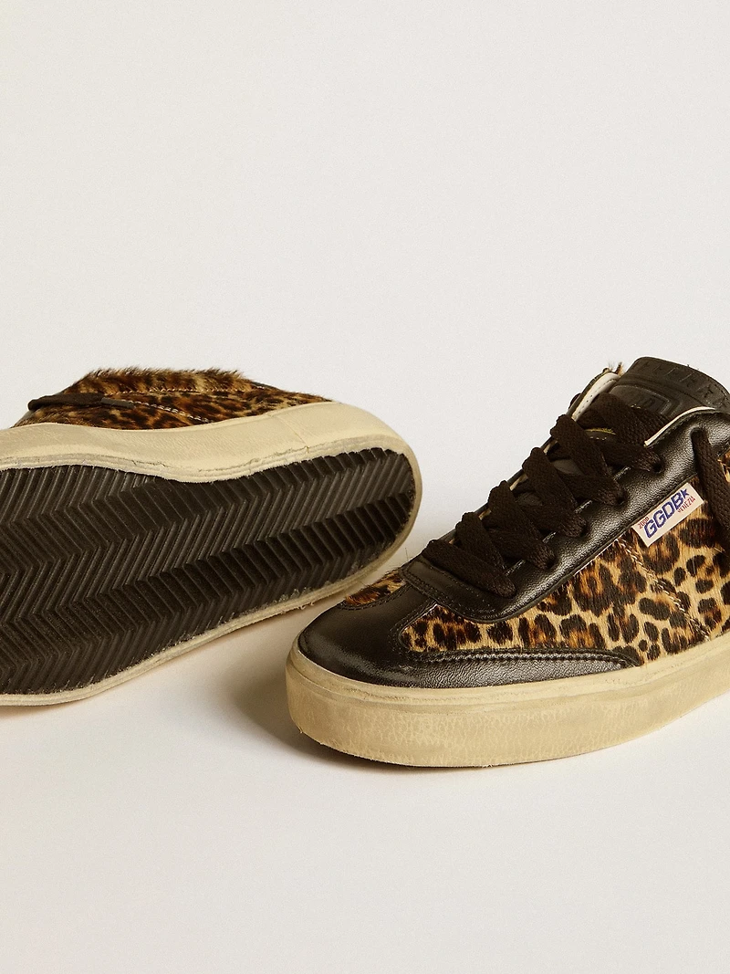 Soul Star leopard-print pony skin with black nappa leather heel tab and inserts