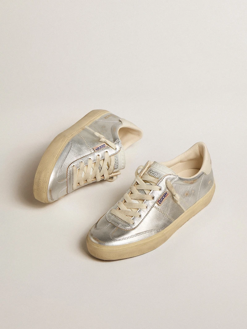 Soul Star metallic silver leather with white heel tab