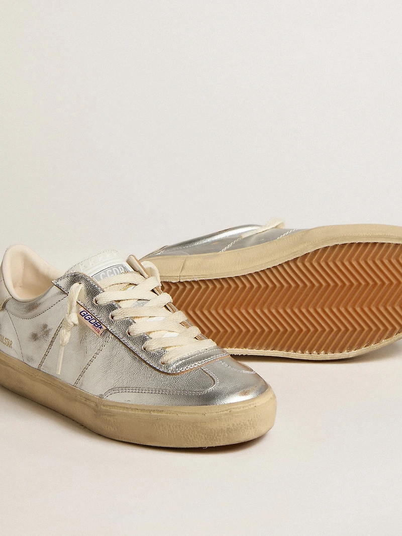 Soul Star metallic silver leather with white heel tab