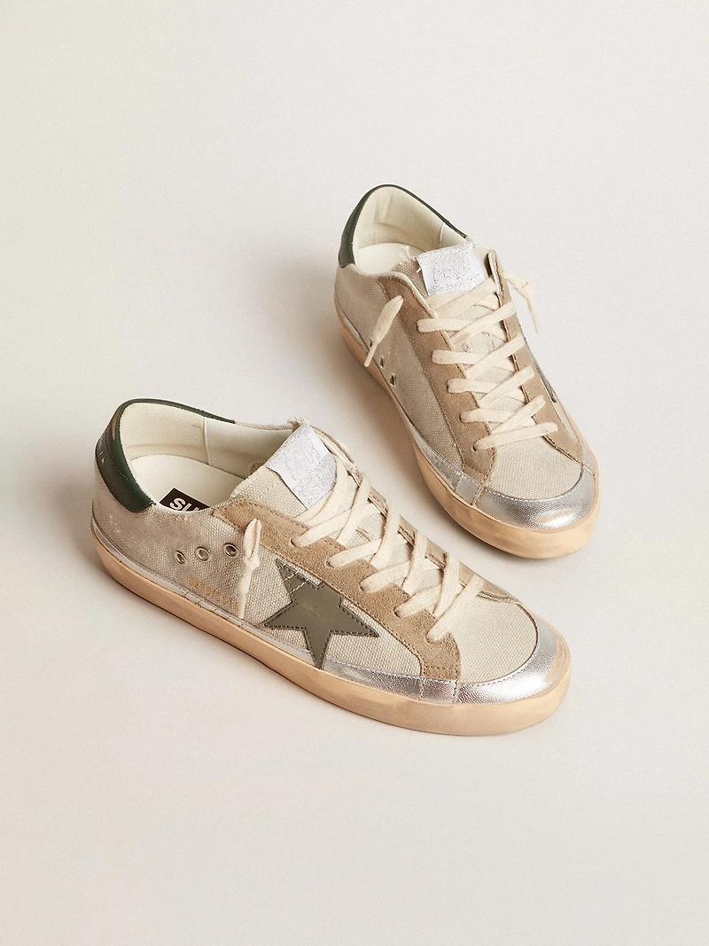 Super-Star gray canvas with a green leather star and heel tab