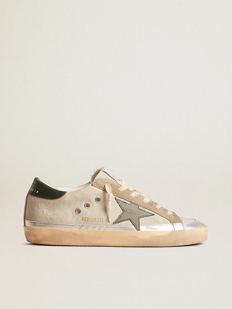 Super-Star gray canvas with a green leather star and heel tab