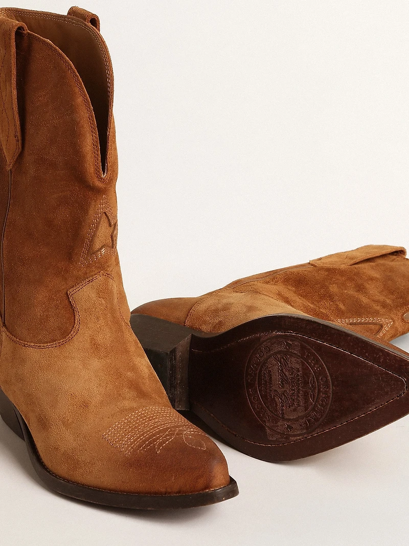 Low Wish star boots cognac-colored suede with inlay