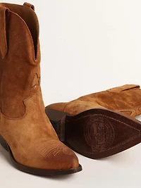 Low Wish star boots cognac-colored suede with inlay