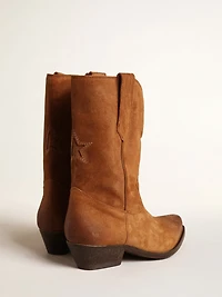 Low Wish star boots cognac-colored suede with inlay