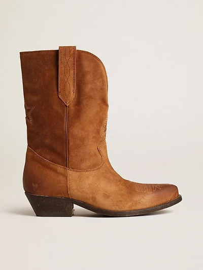Low Wish star boots cognac-colored suede with inlay
