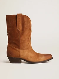 Low Wish star boots cognac-colored suede with inlay