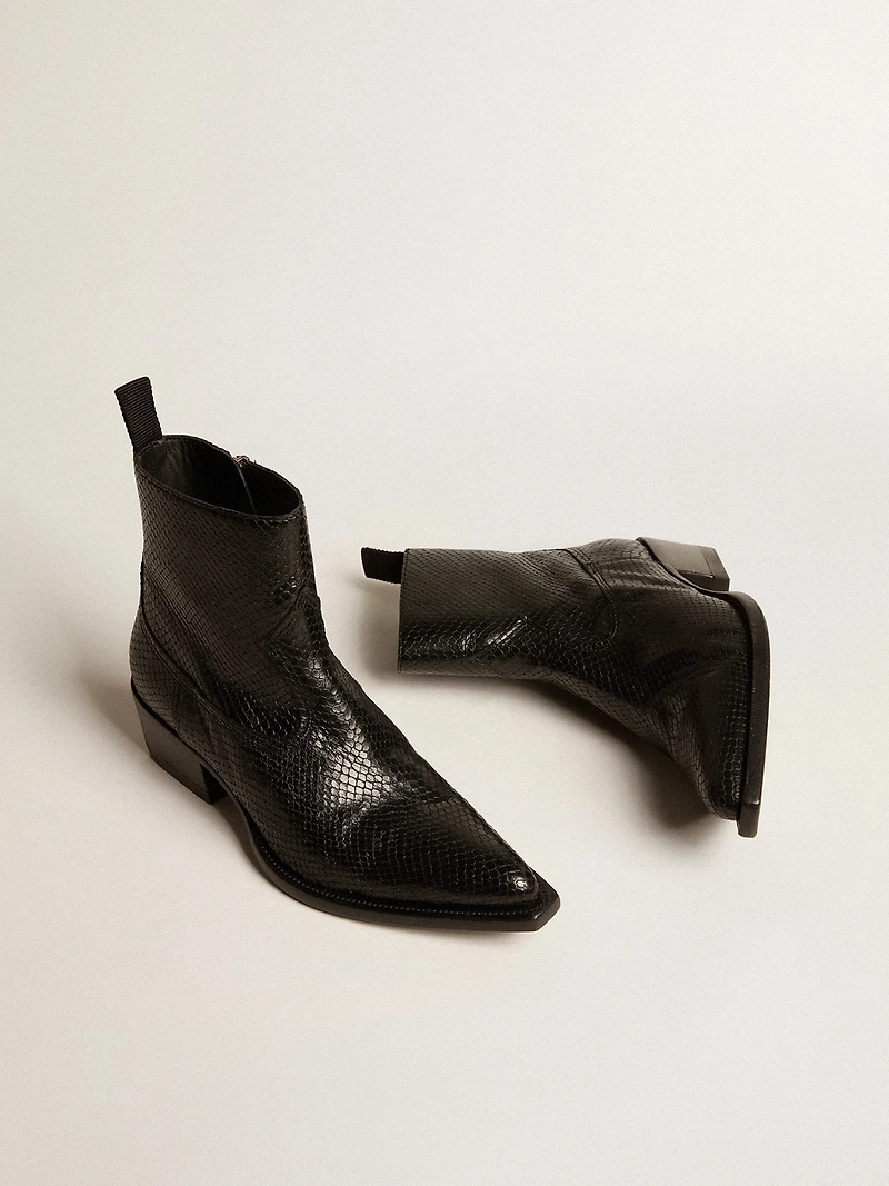 Low Debbie boots black snake-print leather