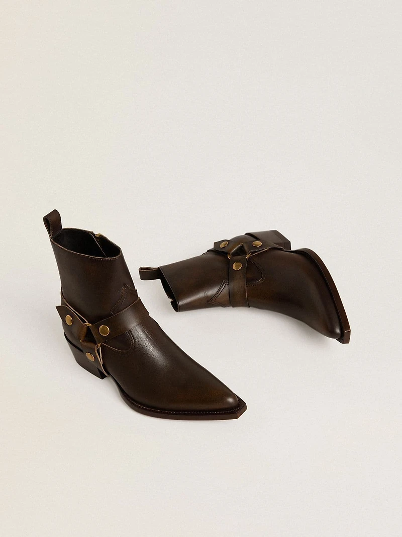 Low Debbie boots dark brown leather with removable buckle