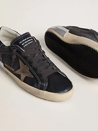 Women's Super-Star LTD black leather with gold star and glitter heel tab