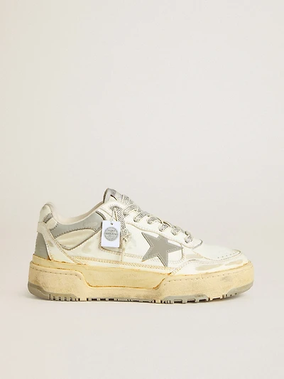 Women’s Forty2 white leather with laces Swarovski crystals and gray TPU star