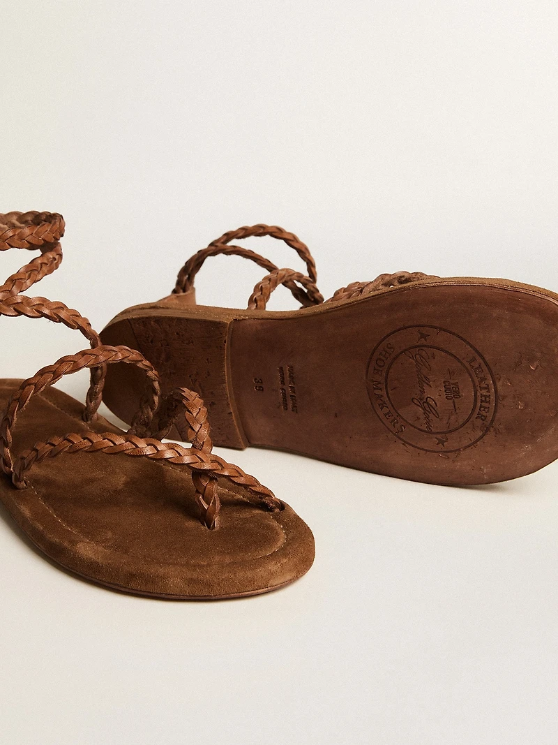 Women's Penelope flat sandals tobacco leather with suede sole