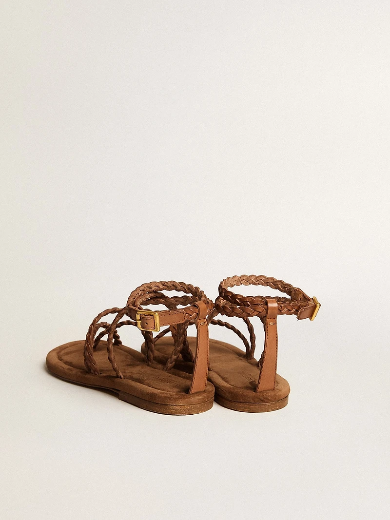 Women's Penelope flat sandals tobacco leather with suede sole