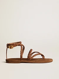 Women's Penelope flat sandals tobacco leather with suede sole