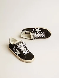 Women's Super-Star LTD black suede with white printed star and silver glitter heel tab