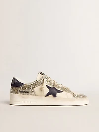 Women's Stardan in platinum glitter with dark blue suede star and heel tab