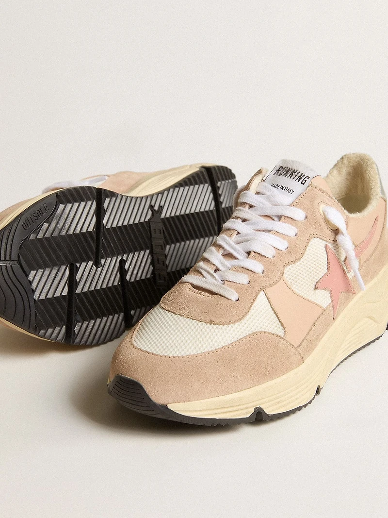 Women's Running Sole mesh and suede with pink star silver heel tab