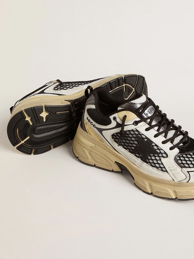 Women’s Lightstar white leather and black mesh with TPU star