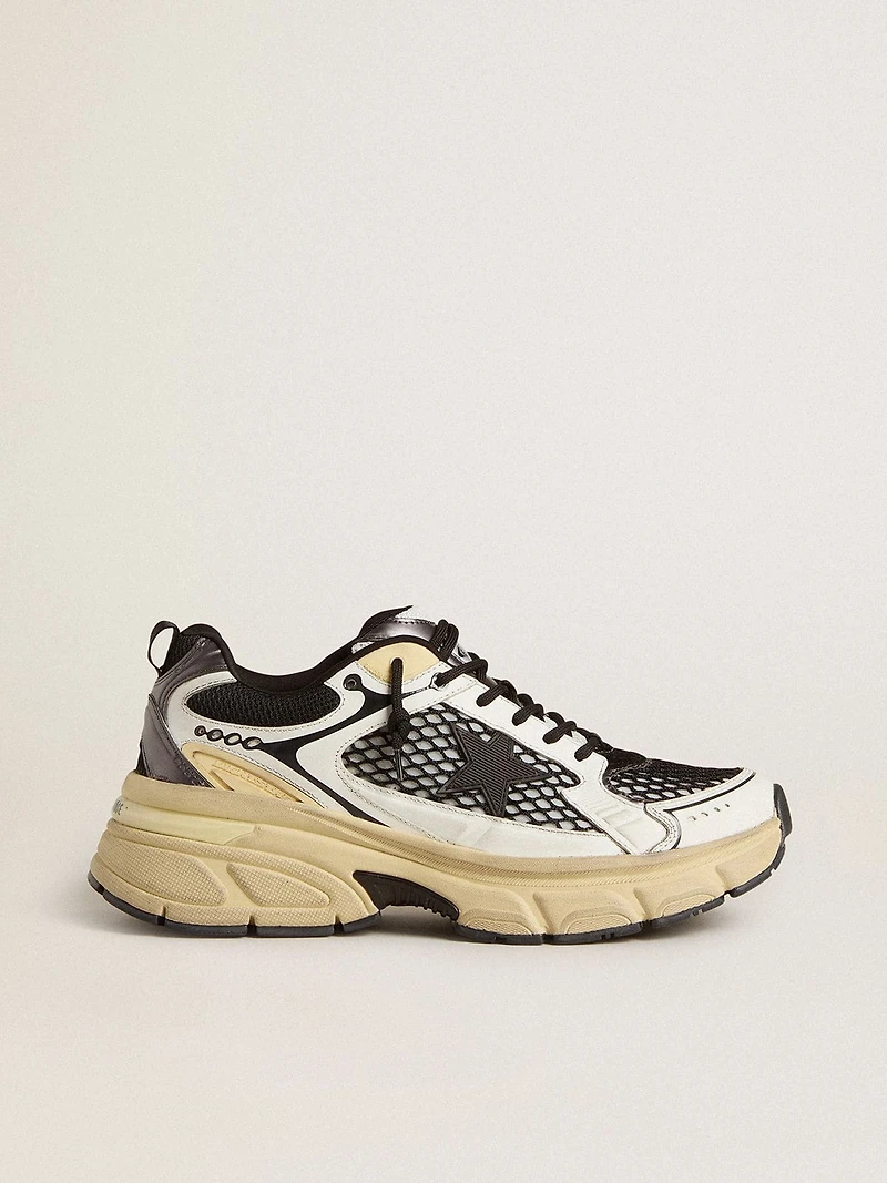 Women’s Lightstar white leather and black mesh with TPU star