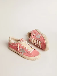Women's Super-Star LTD red suede with silver star and leather heel tab