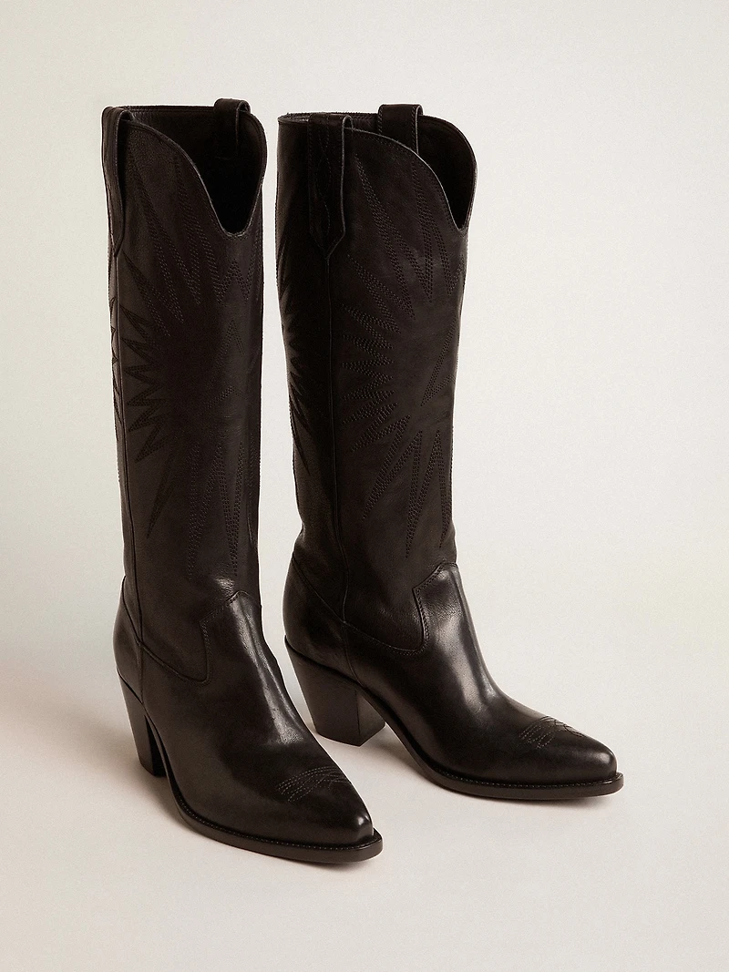 Women's Wish star boots black leather with embroidery