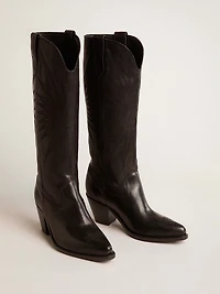 Women's Wish star boots black leather with embroidery
