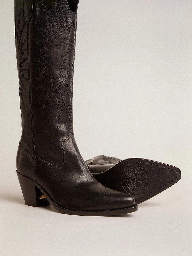 Women's Wish star boots black leather with embroidery