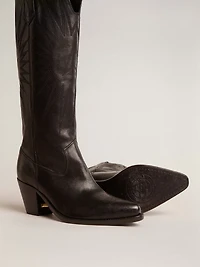 Women's Wish star boots black leather with embroidery