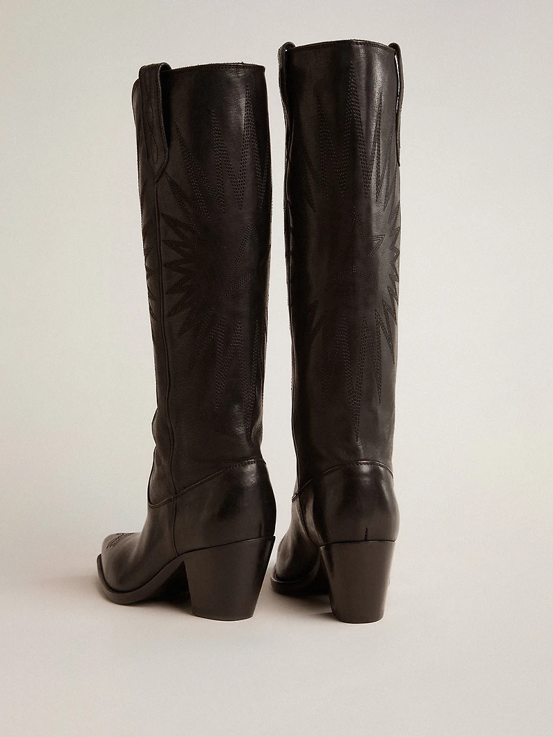 Women's Wish star boots black leather with embroidery